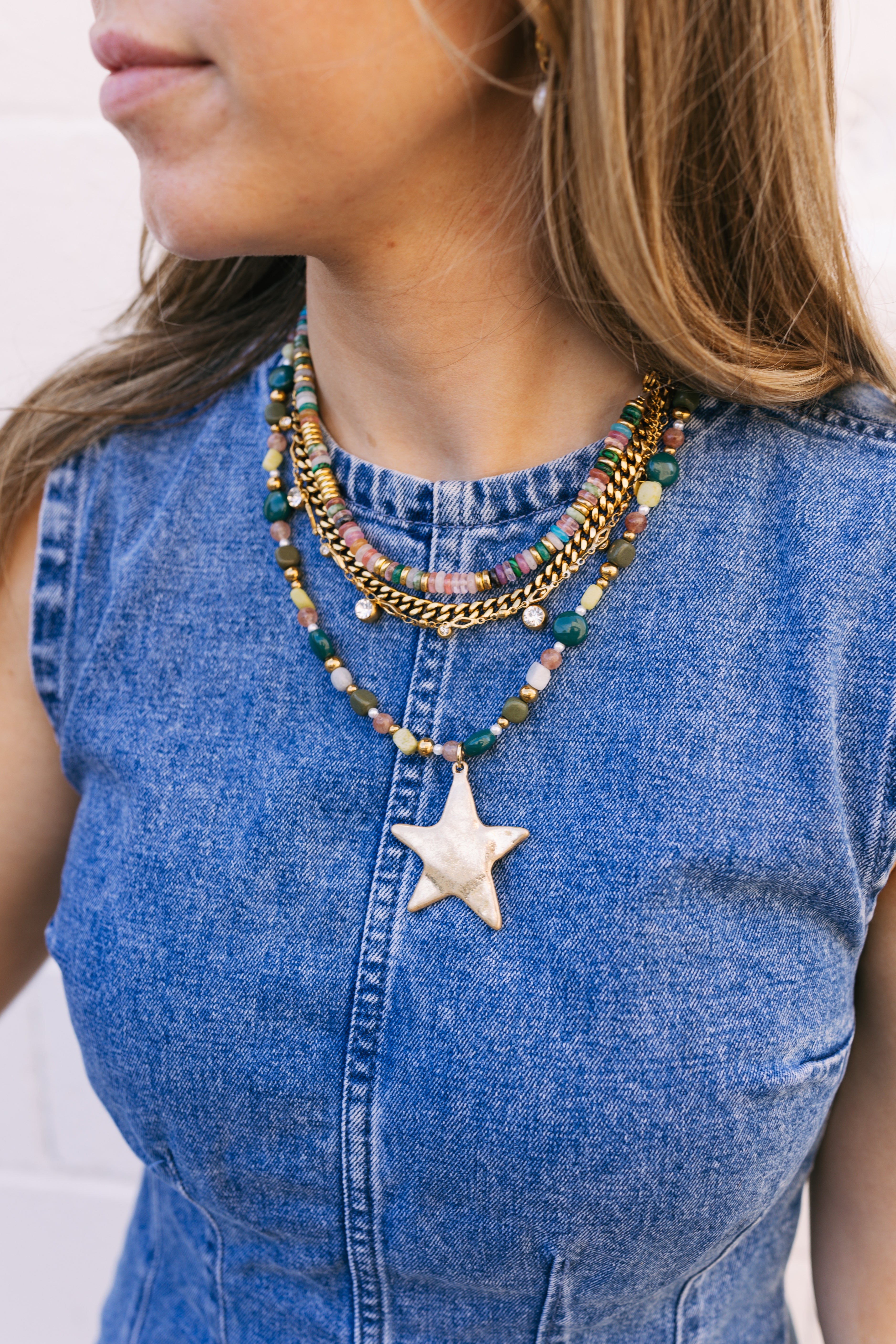 Ziggy Star Layered Necklace - Green