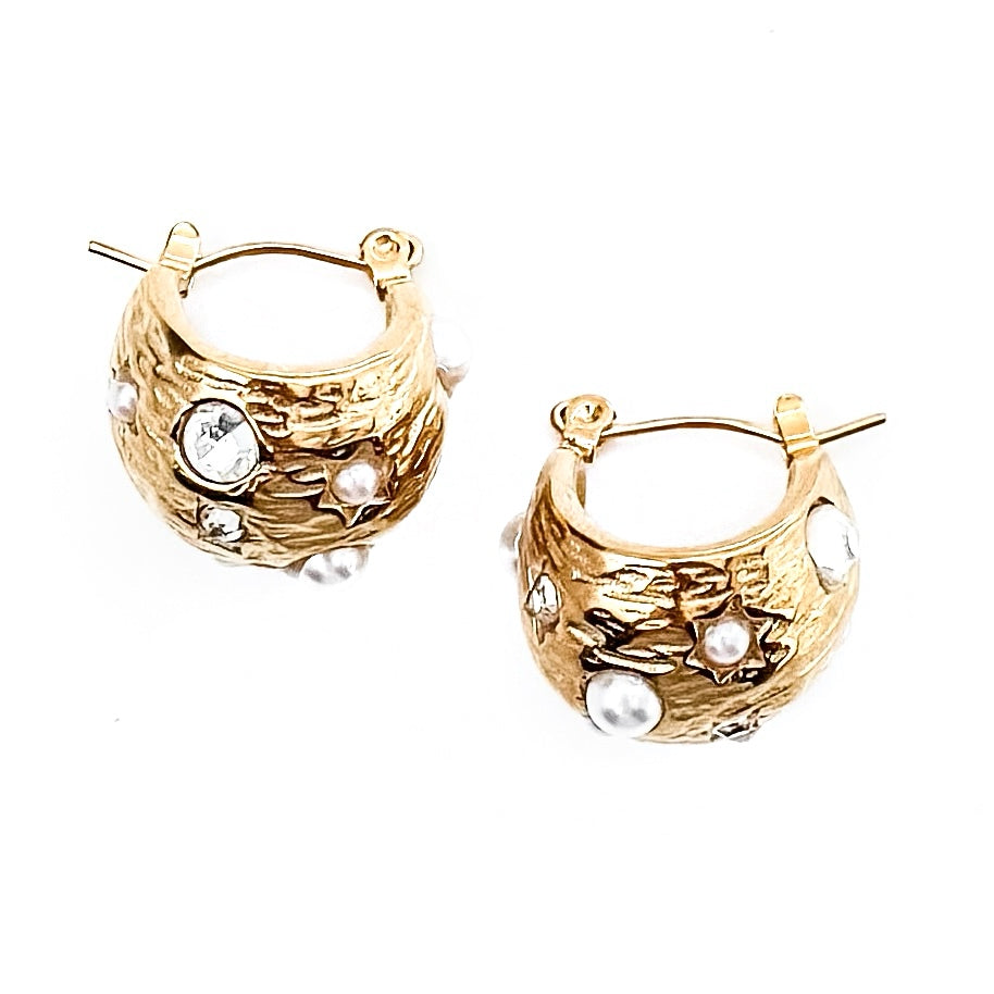 Esana Pearl Crystal Hoop Earrings