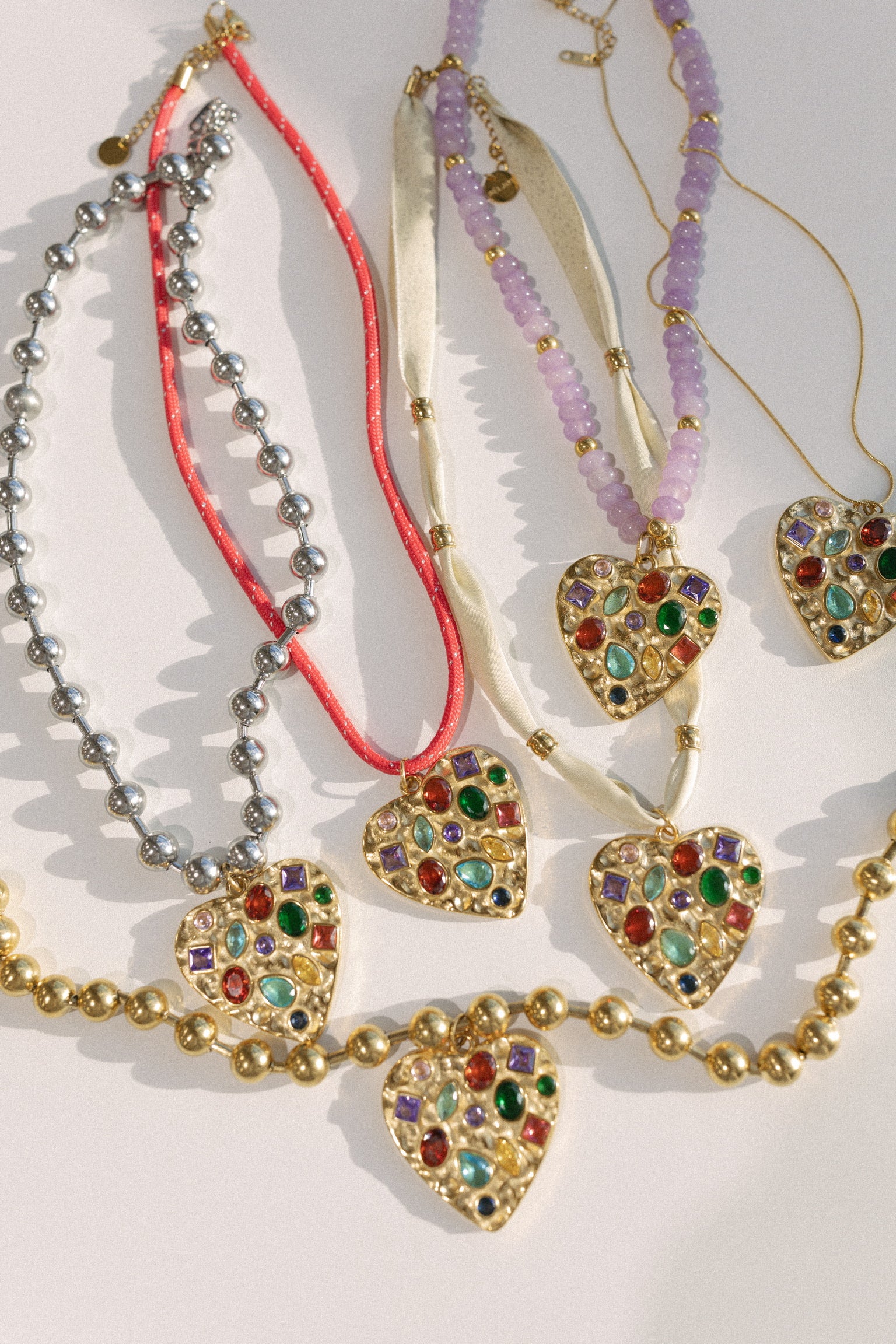 Confetti Heart Neutral Scarf Necklace