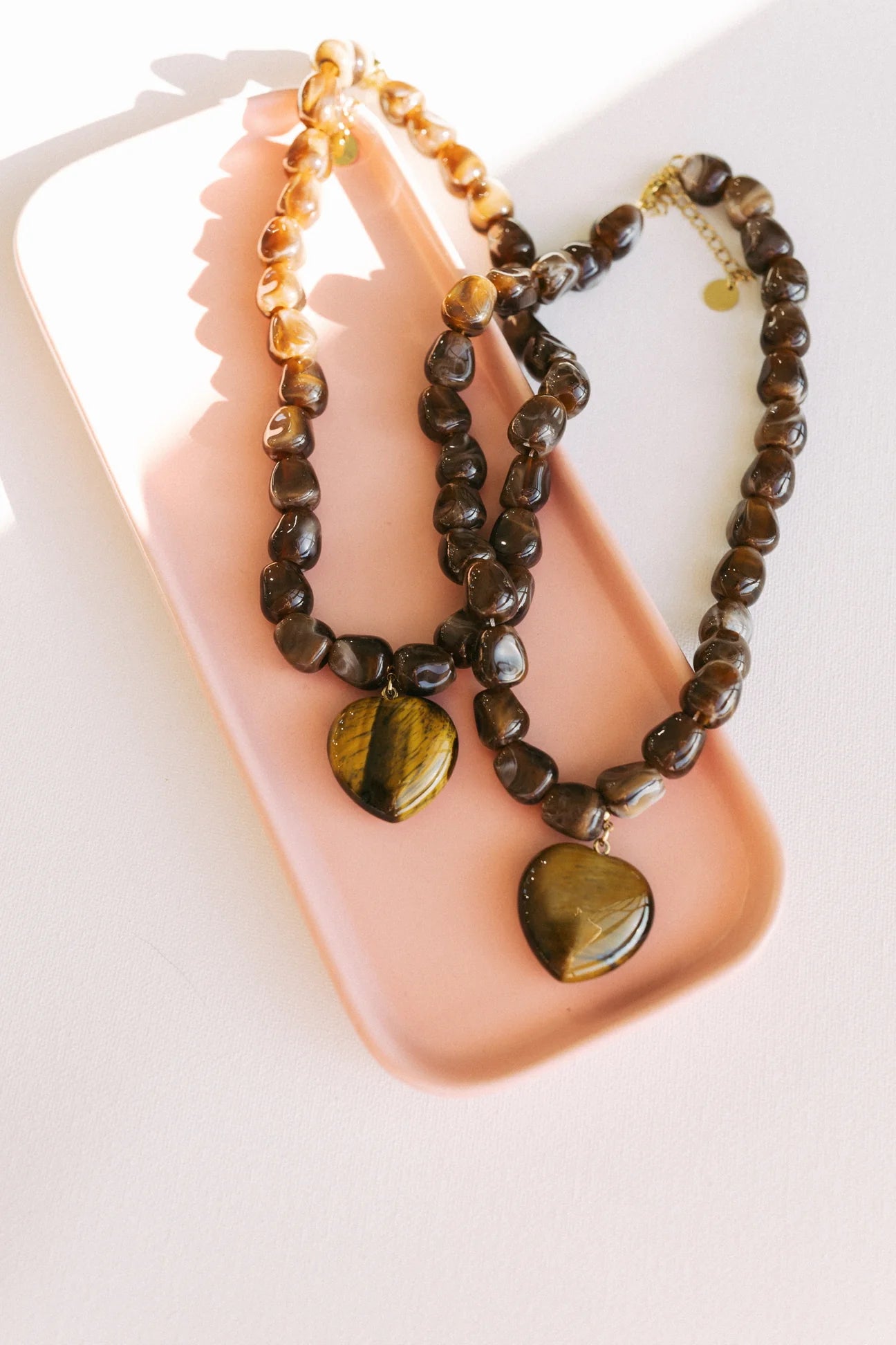 Jade Stone Heart Necklace - Brown