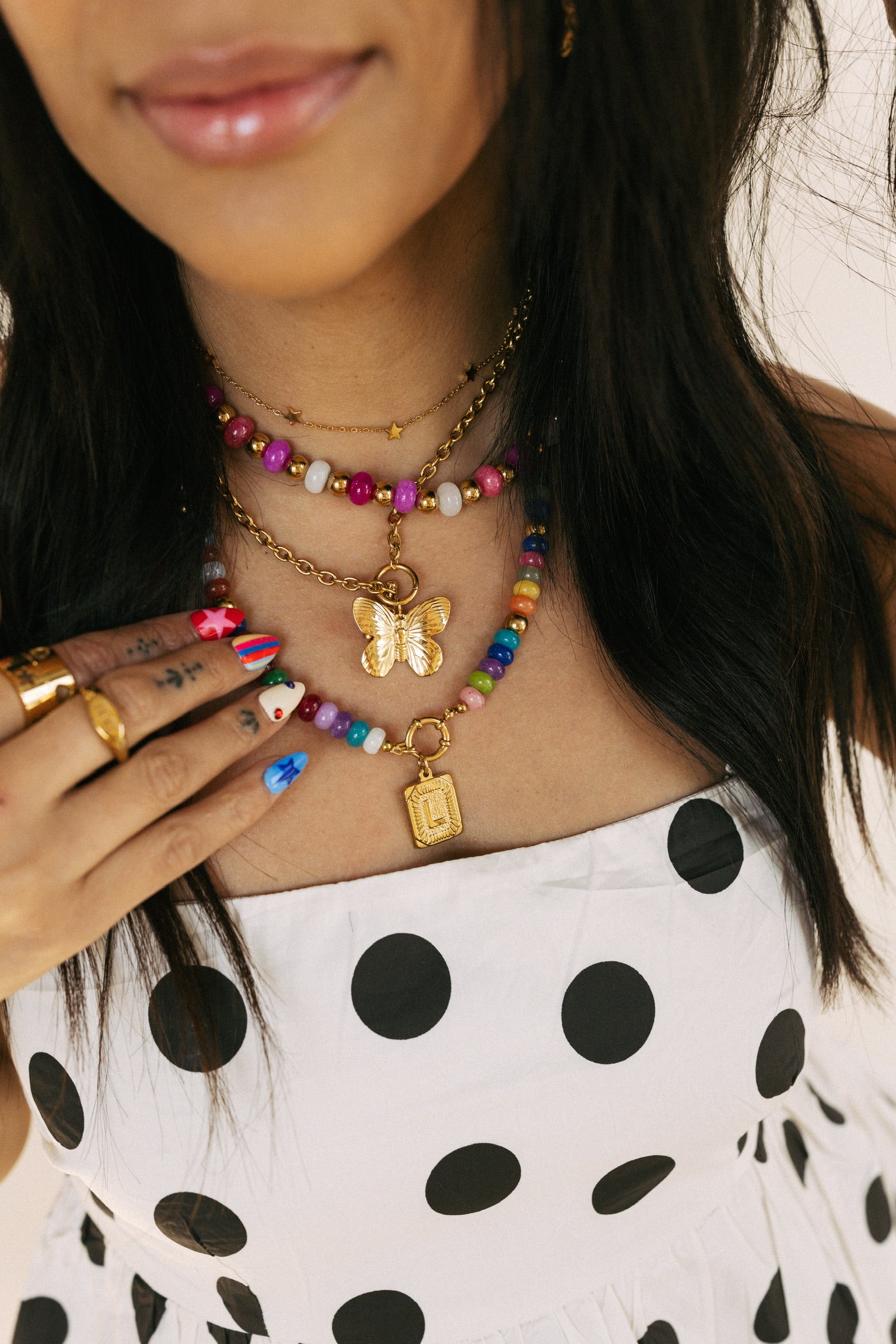 Rainbow Beaded Initial Pendant Necklace