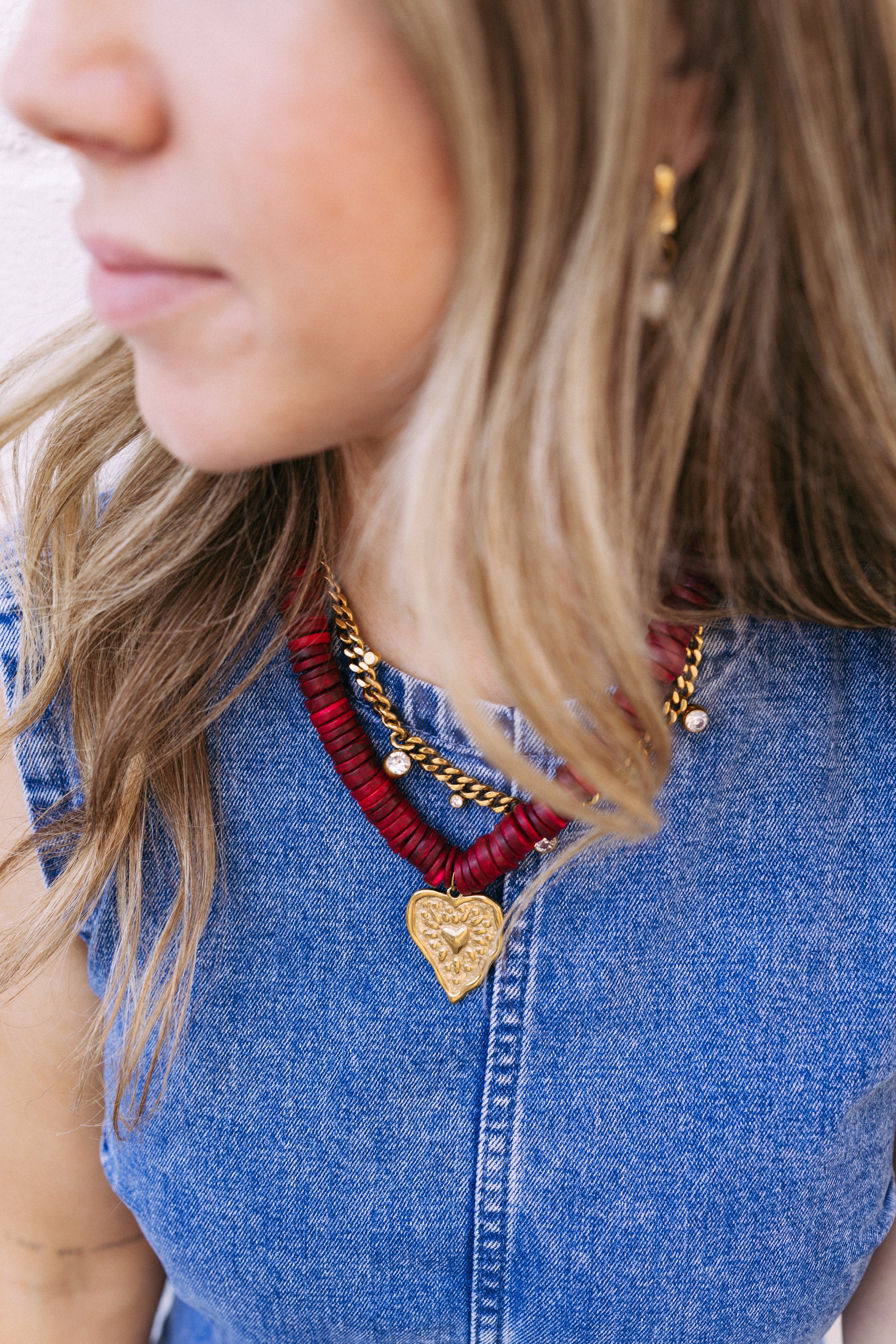 Ruby Red Beaded Heart Necklace