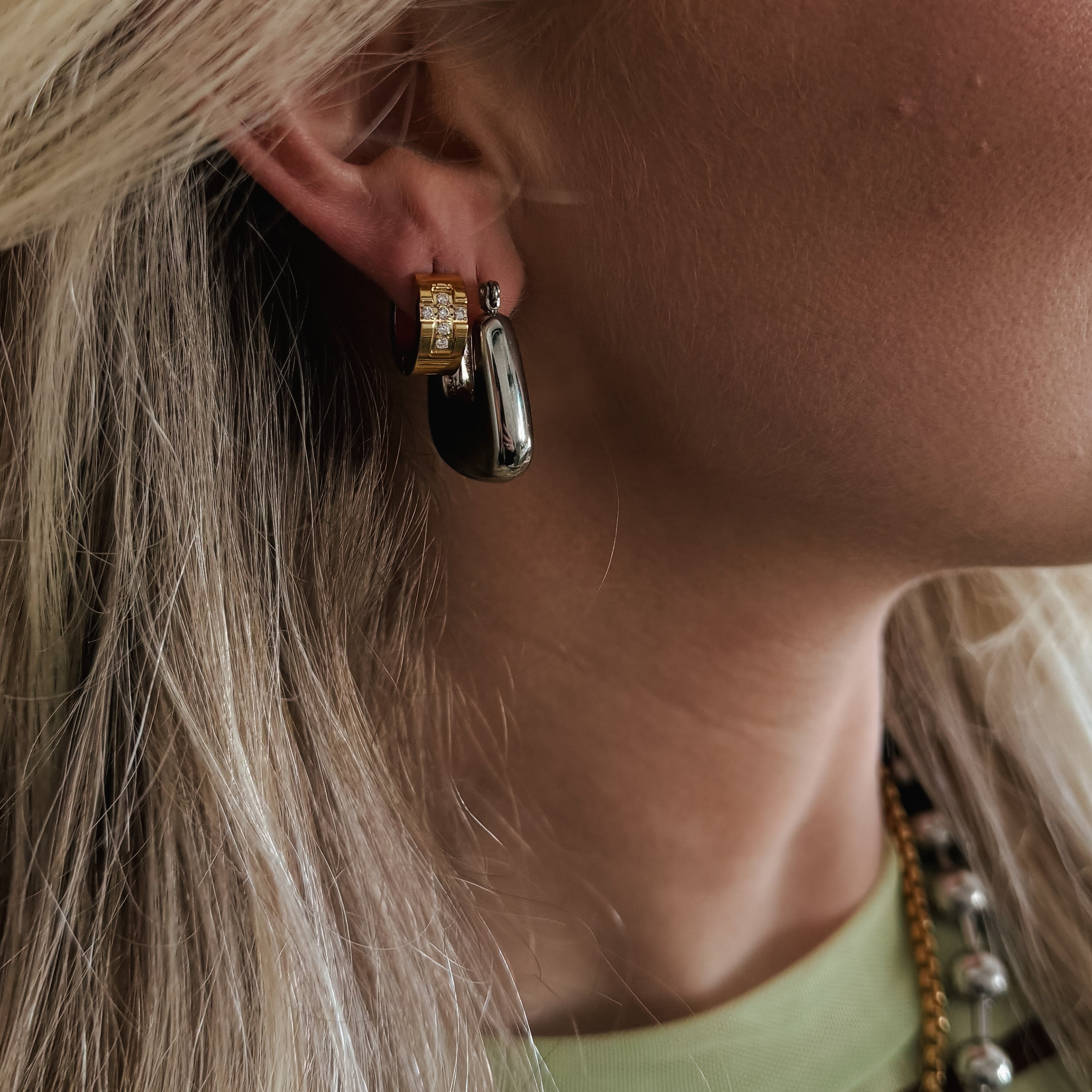 Ezri Crystal Cross Huggie Earrings || Choose Color