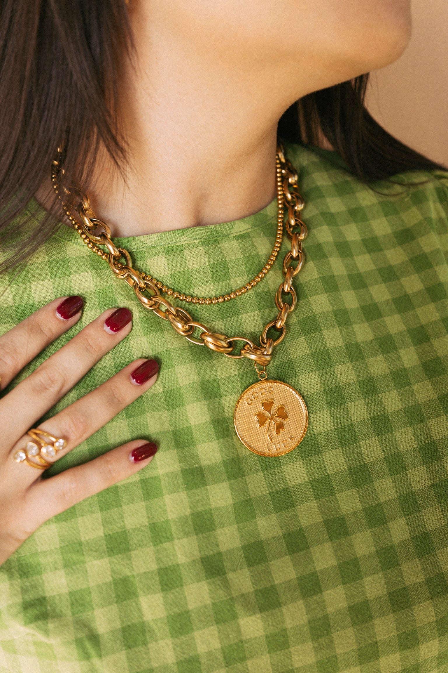 Good Luck Shamrock Coin Necklace