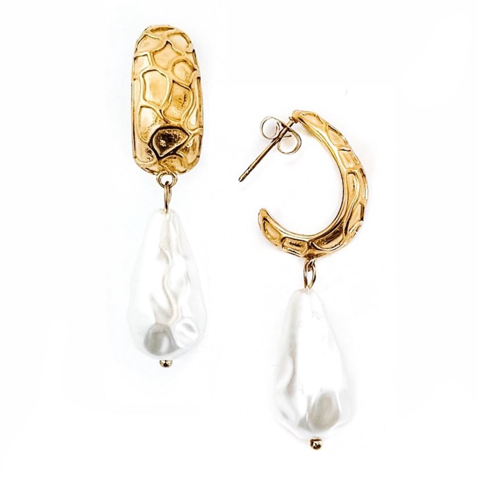 Emroy Pearl Textured Hoop Earrings