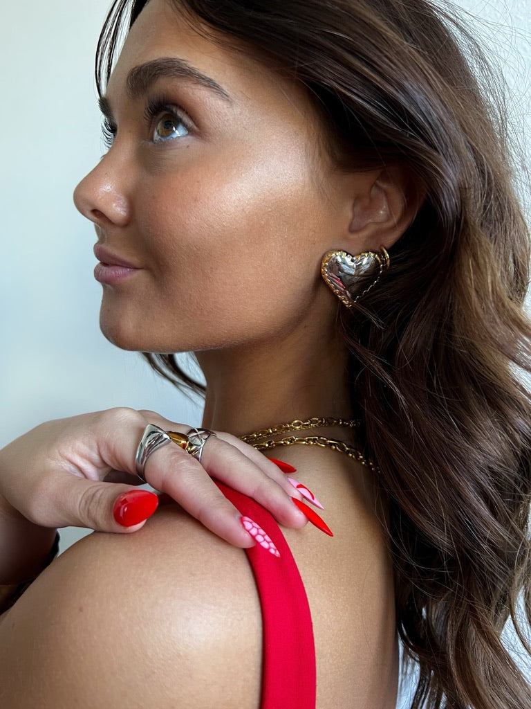 Evada Mixed Metal Heart Stud Earrings