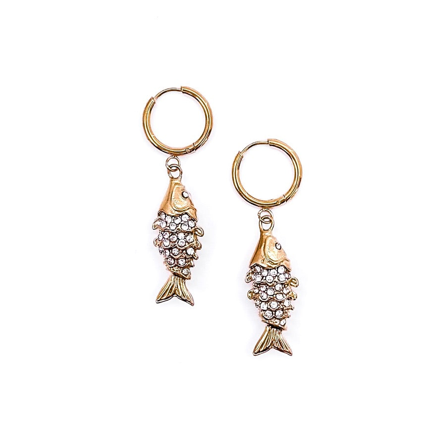Edda Fish Charm Hoops