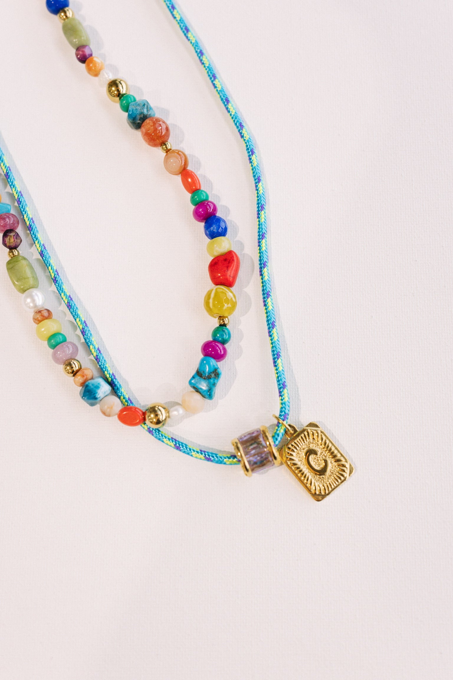 Cord Initial Pendant Necklace - Turquoise
