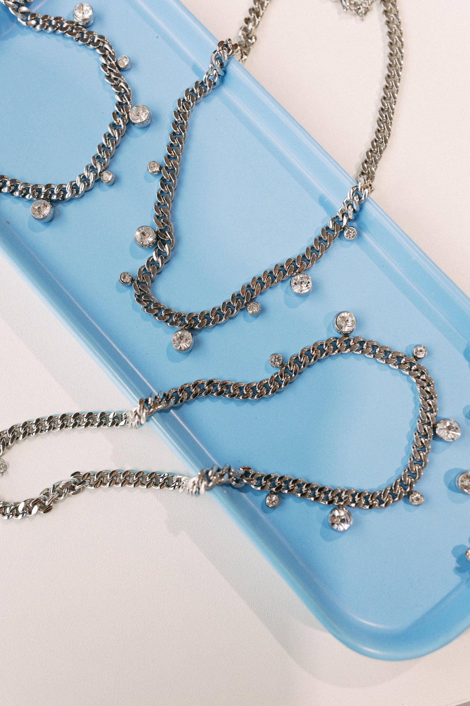 Chloe Crystal Cuban Chain Necklace - Silver