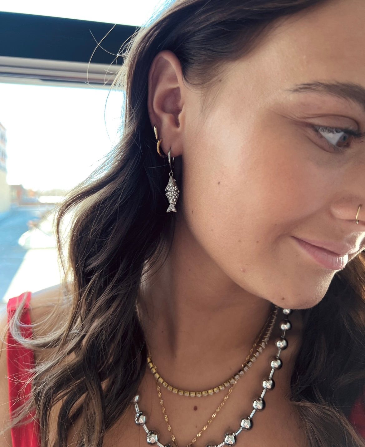 Edda Fish Charm Hoops