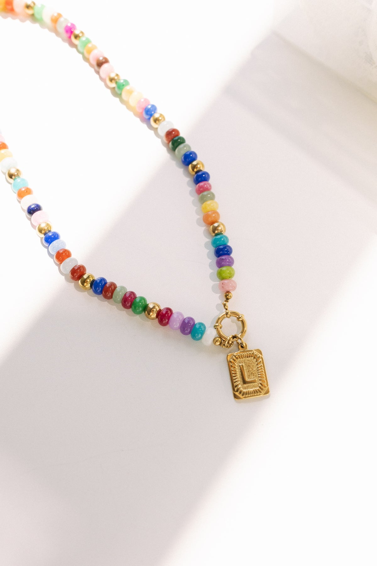 Rainbow Beaded Initial Pendant Necklace