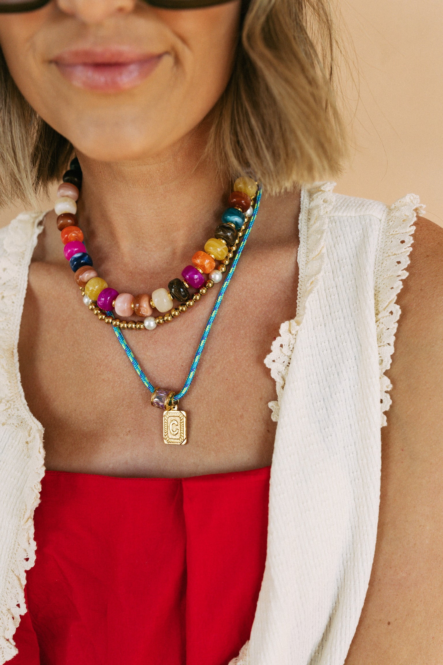 Cord Initial Pendant Necklace - Turquoise