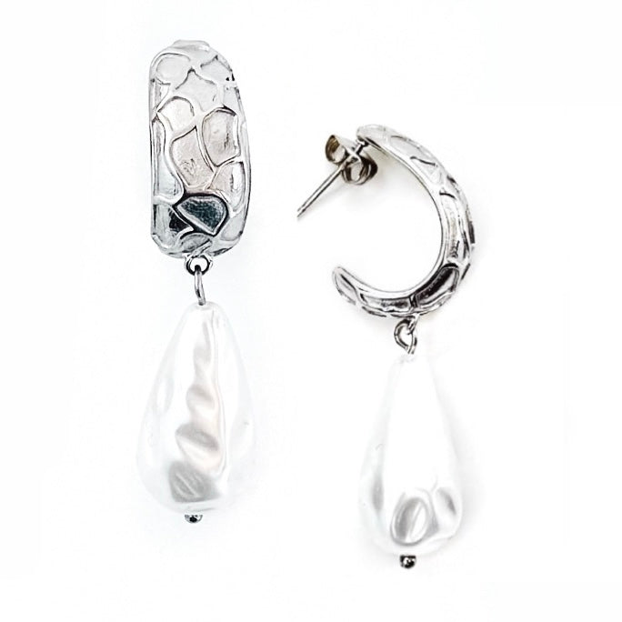 Emroy Pearl Textured Hoop Earrings