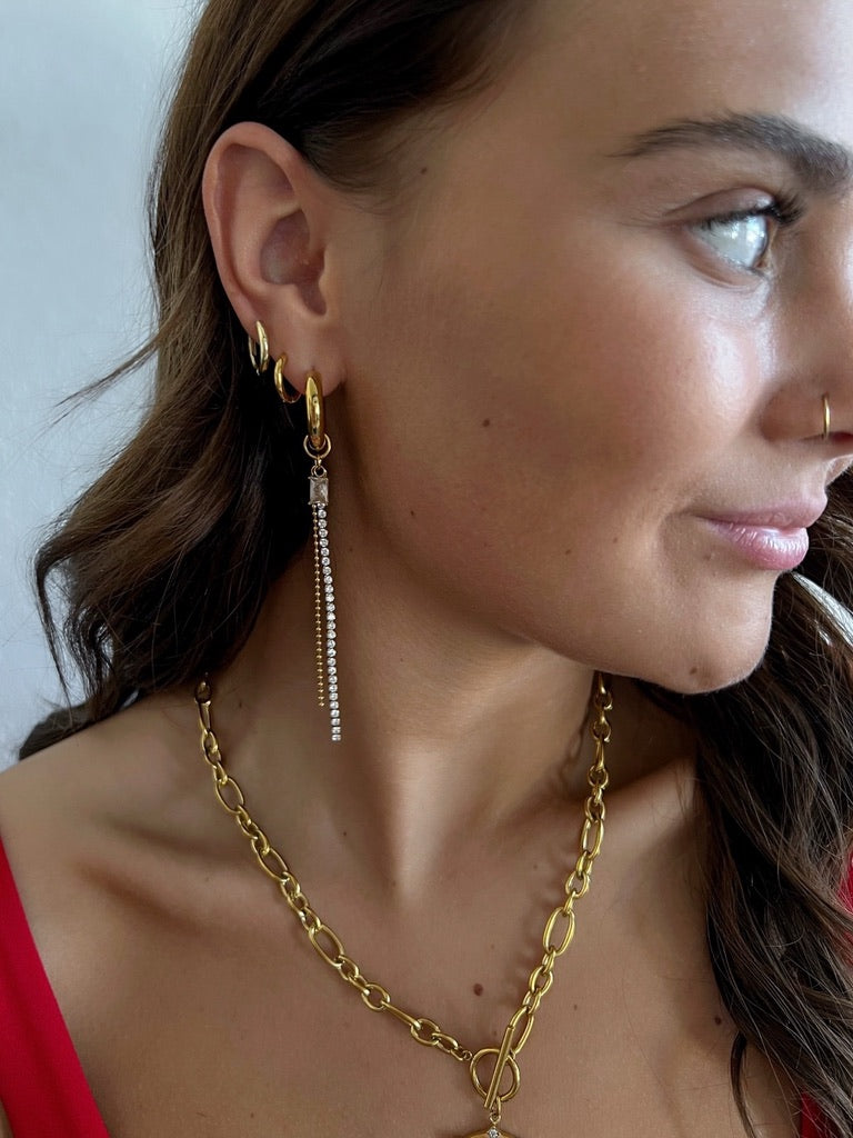 Emsley Mismatched Charm Hoops || Choose Color