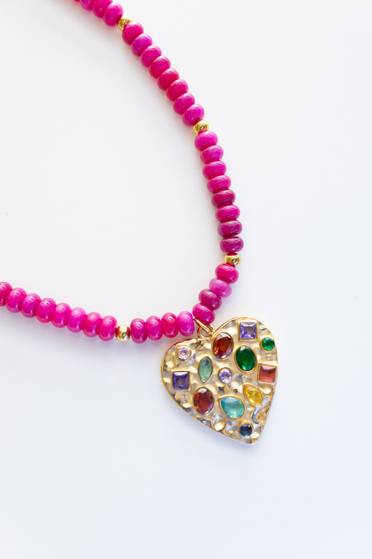 Beaded Confetti Heart Necklace - Fuchsia