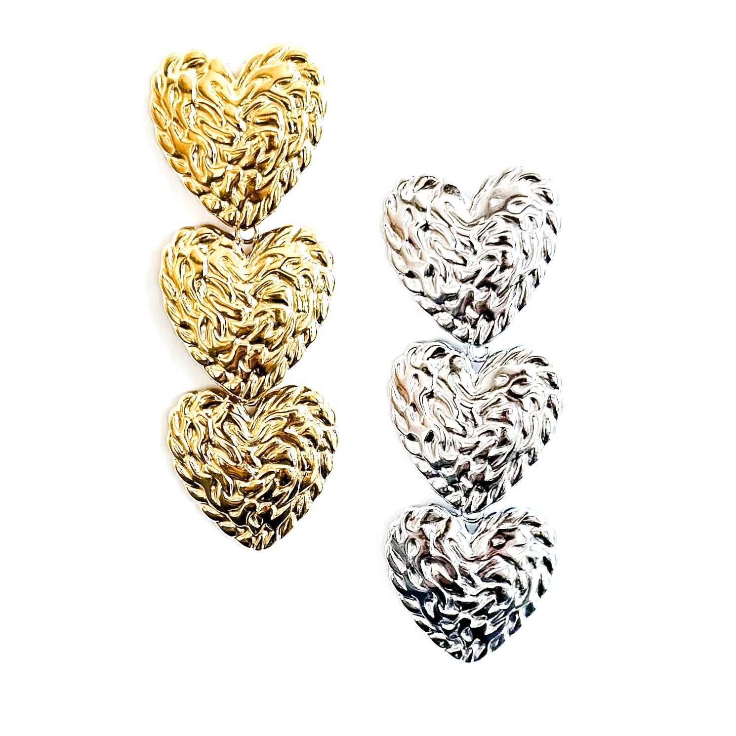 Evian Textured Heart Earrings || Choose Color