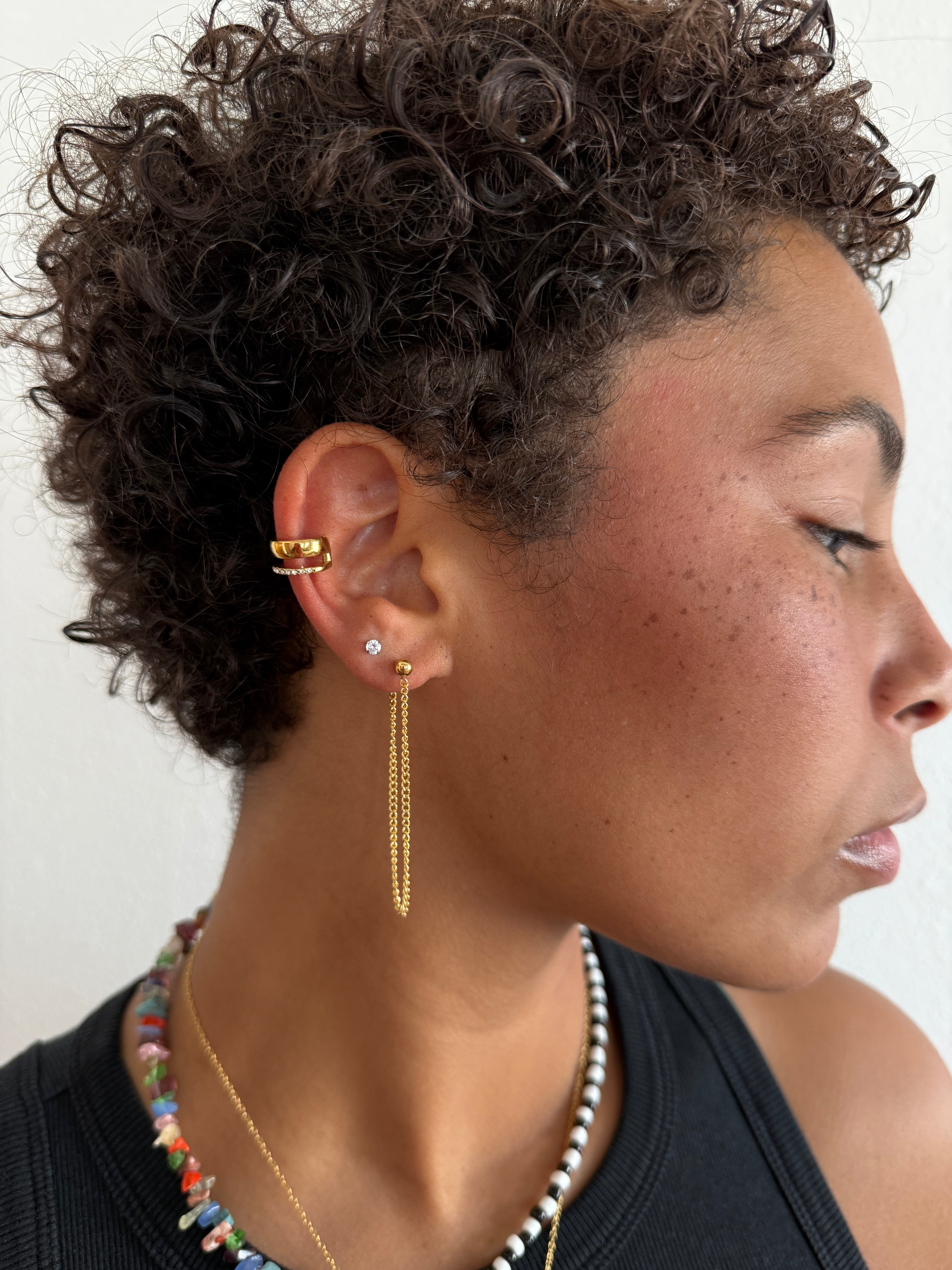 Ezio Gold Stud Chain Drop Earrings