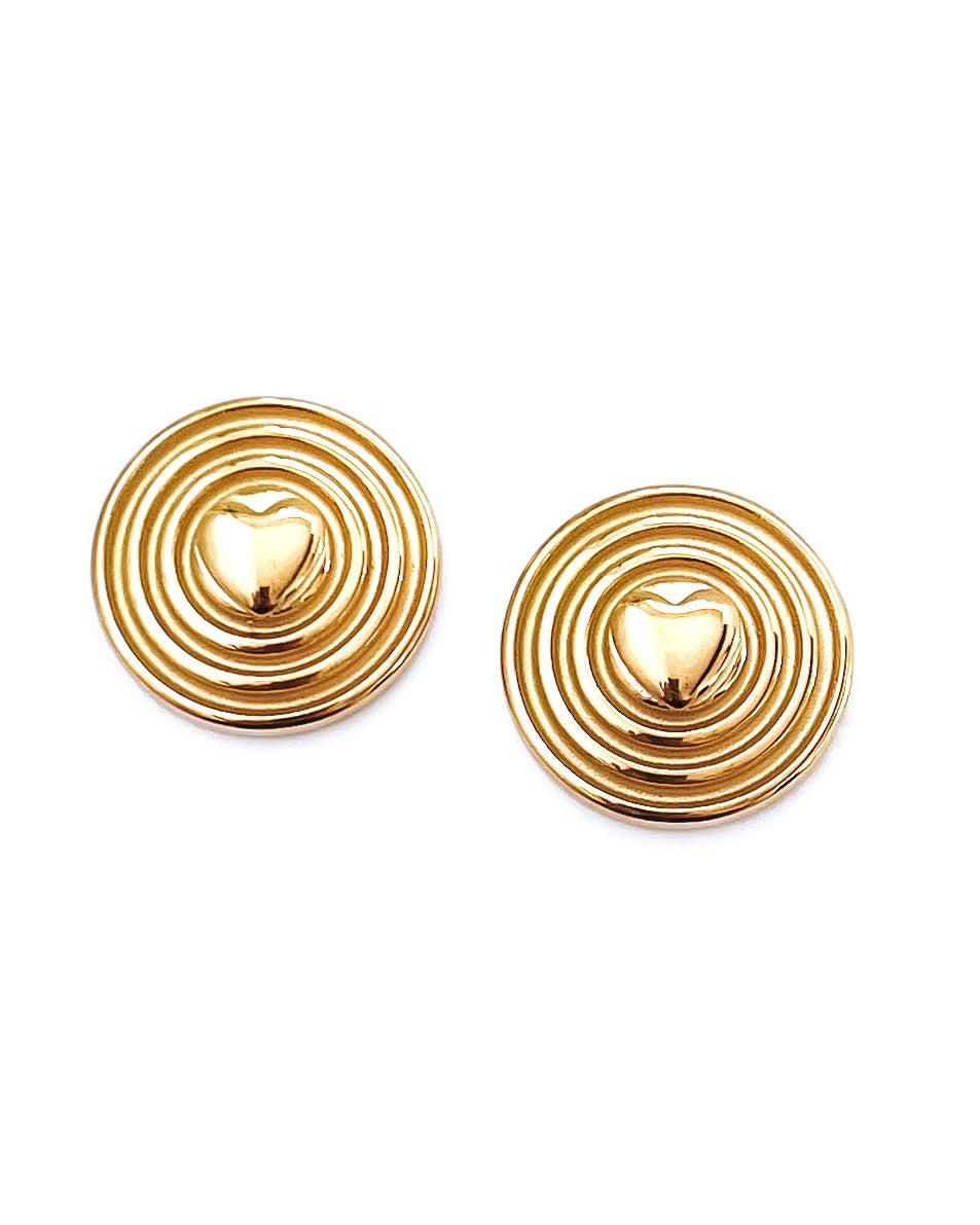 Elowen Heart Button Statement Gold Earrings
