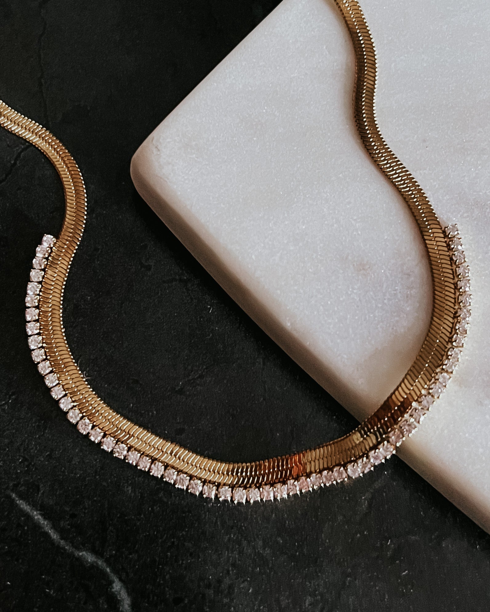 Noni Crystal Snake Chain Necklace || Silver or Gold