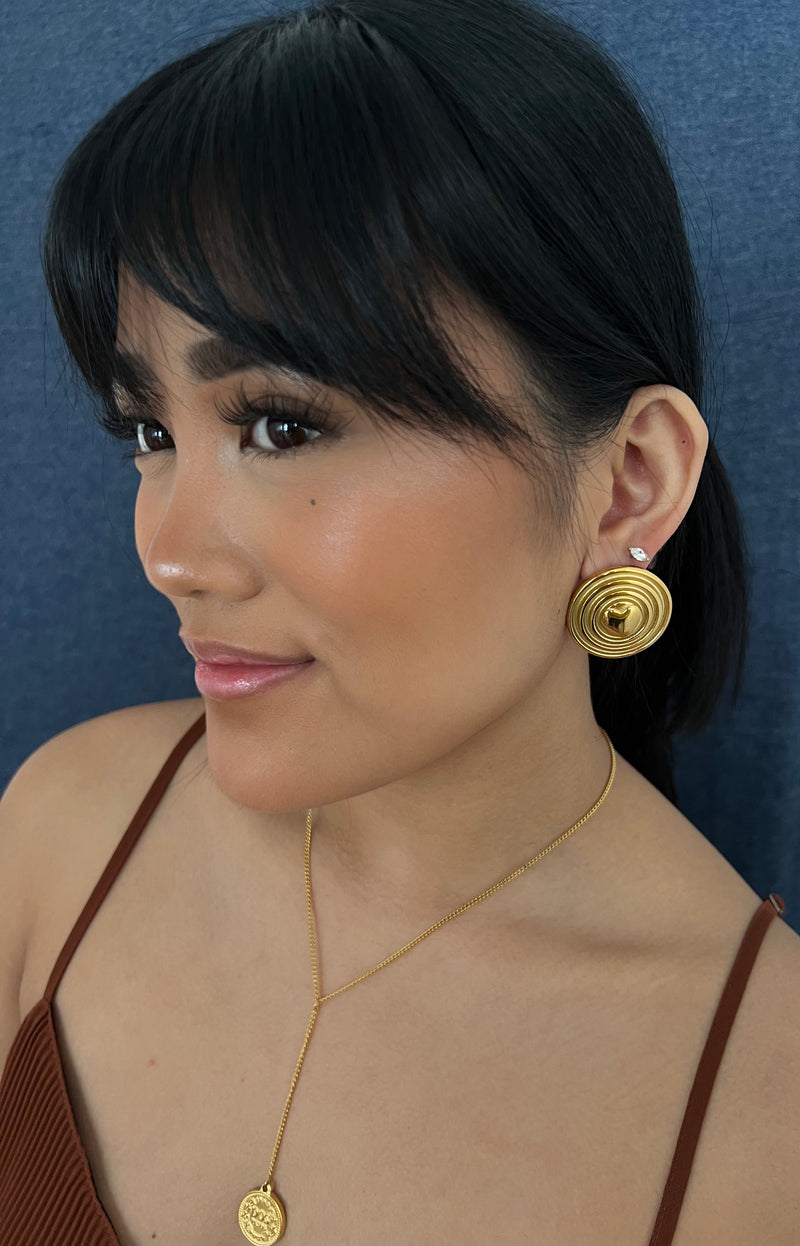 Elowen Button Statement Gold Earrings