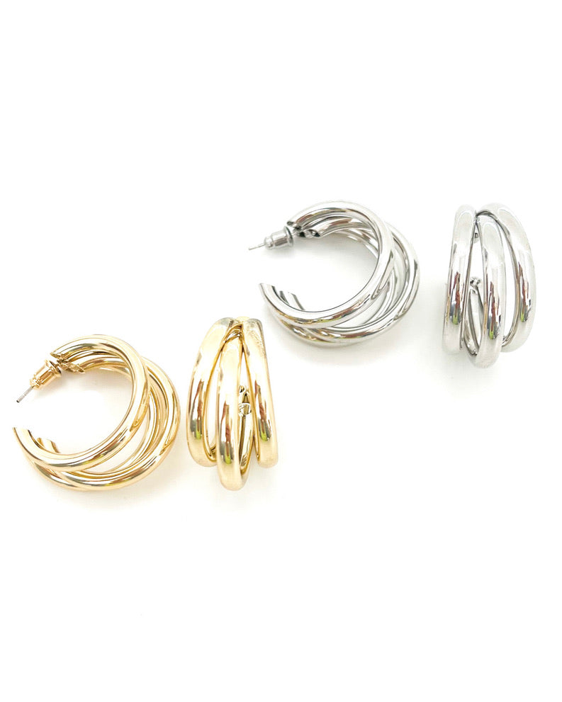 Eager Triple Hoop Earrings || Choose Color