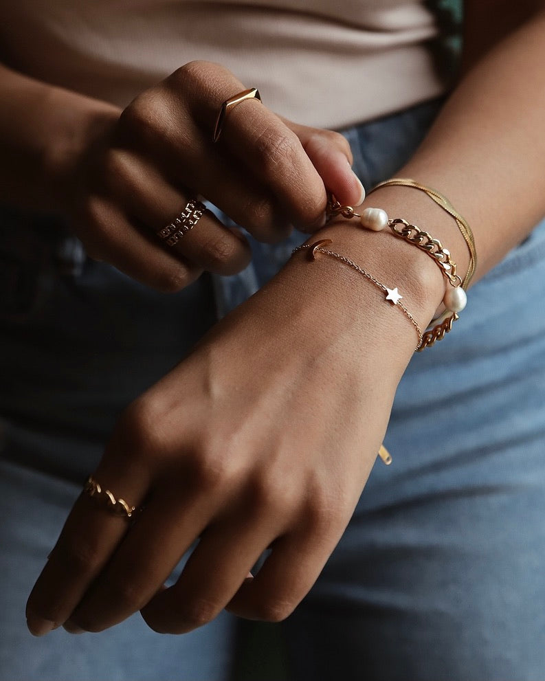 Blinny Cuban Chain Pearl Bracelet || Choose Style